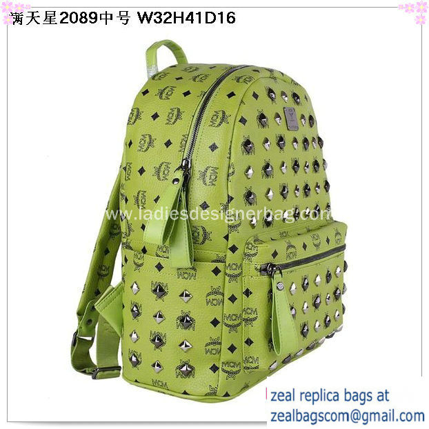 High Quality Replica MCM Stark Studded Medium Backpack MC2089 Green - Click Image to Close